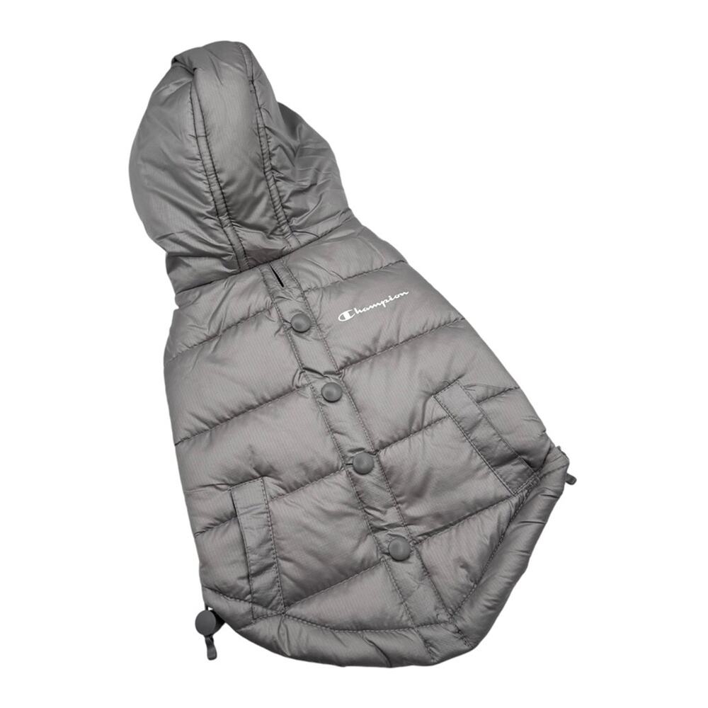 Champion Grey Hooded Puffer Jacket Vest Dog’s Size Small - Picture 9 of 10